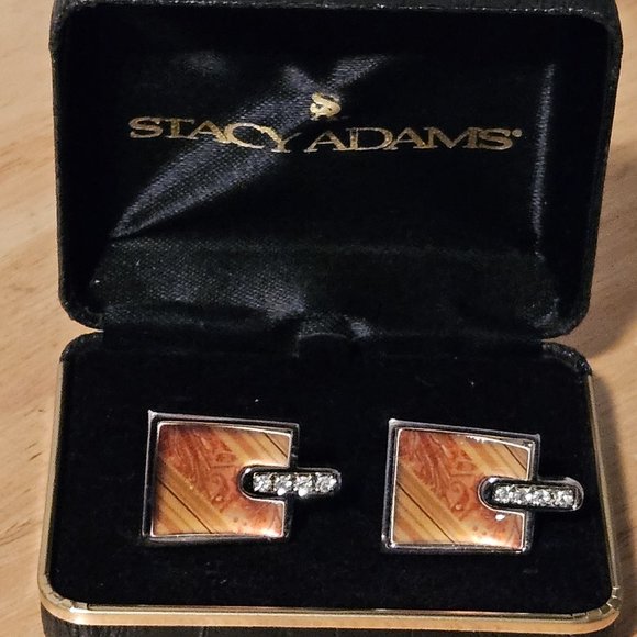 Stacy Adams Other - Vintage Stacy Adams Men's Cuff Links Orange Enamelware with Rhinestones   New